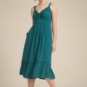 Bare Front Knot V Neck Midi Dress